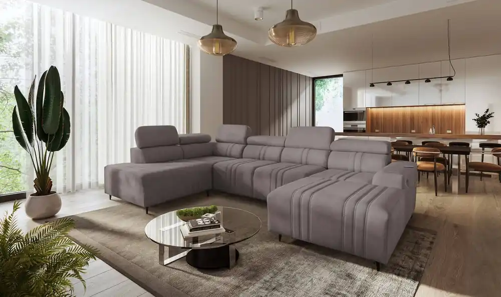 Highlight Ecksofa mit Schlaffunktion Castel VI grau-braun rechts Ecksofa bequem und elegant mit zwei Bettkästen