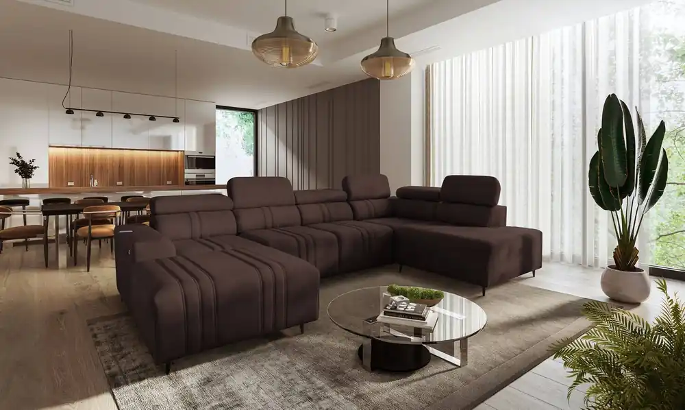 Ecksofa mit Schlaffunktion Castel VI braun links komfortables und elegantes Ecksofa mit zwei Bettkästen Markenware