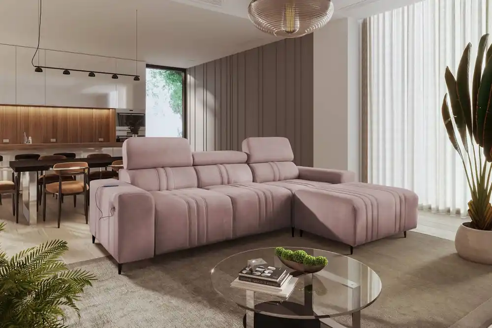 Sofort Bestellen Ecksofa mit Schlaffunktion Castel rosa rechte Ecke komfortables und stilvolles Schlafsofa mit Bettzeugcontainer
