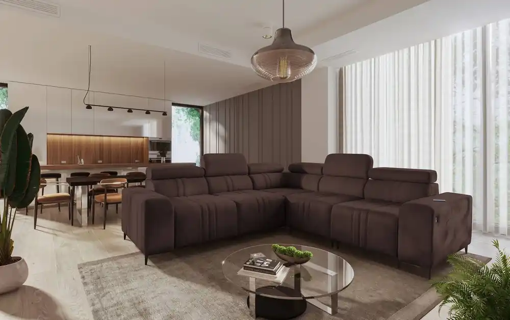Jetzt Bestellen Ecksofa mit Schlaffunktion Castel III braun rechts Ecksofa mit zwei Bettkästen verstellbare Kopfstützen