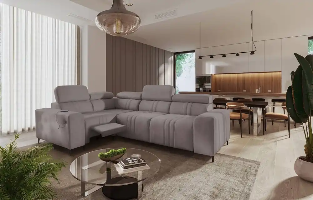 Preiswert Ecksofa mit Schlaffunktion Castel II Lux grau-braun links bequemes Ecksofa für das Wohnzimmer mit komfortablem ausziehbarem Fußteil
