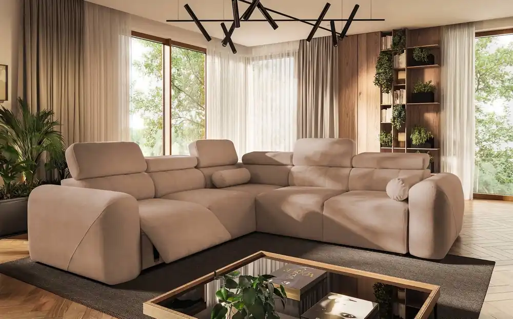 Ecksofa mit Schlaffunktion Cantare III Lux Lachs linke Seite stilvolles und bequemes Ecksofa für das Wohnzimmer mit Lift Fußstütze Sofort Bestellen