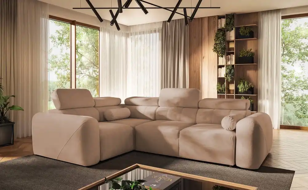 Geprüft Ecksofa mit Schlaffunktion Cantare II Lachs links komfortables Ecksofa für Wohnzimmer mit stilvollem Charakter weicher Stoff