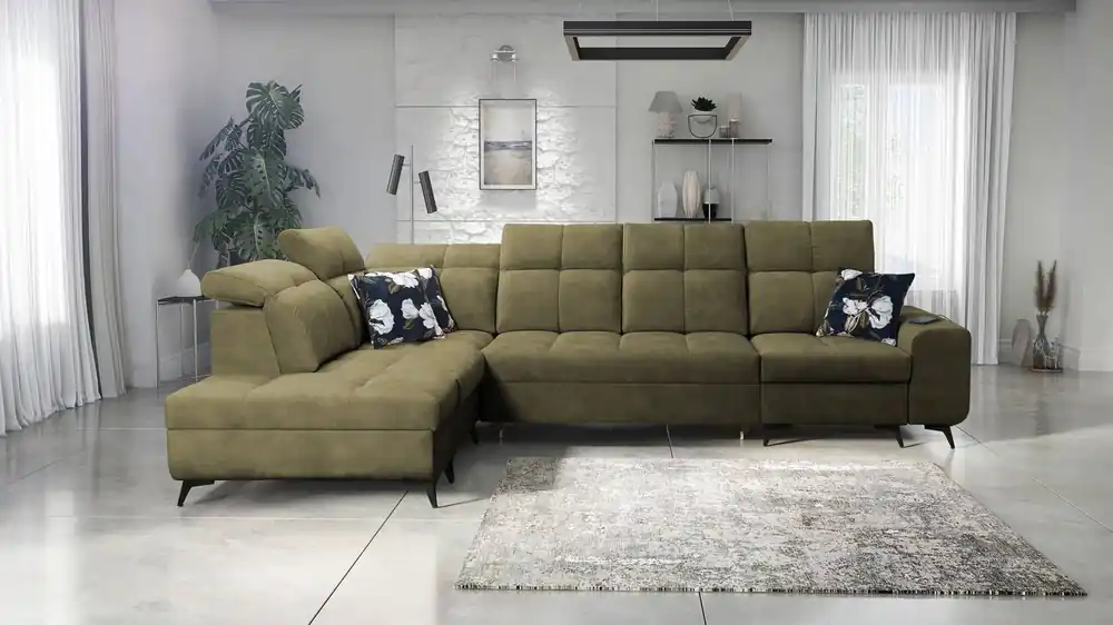 Preisknaller Ecksofa mit Schlaffunktion Buffalo XI olive links stilvolles Ecksofa mit drei Bettkästen Veloursstoff