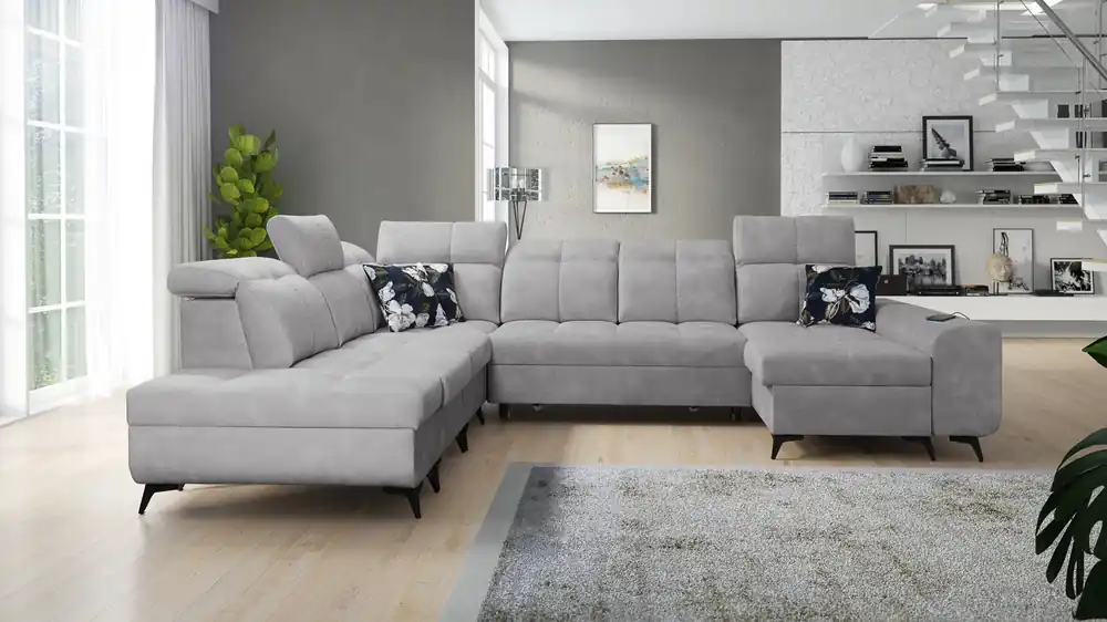Ecksofa mit Schlaffunktion Buffalo X grau Esche rechts funktionelles und bequemes Ecksofa für ein Zimmer mit Bettzeugcontainern Direkt Vom Hersteller