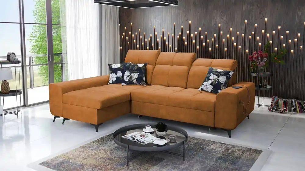 Highlight Ecksofa mit Schlaffunktion Büffelhonig links Funktionelles und stilvolles Ecksofa mit Bettkasten