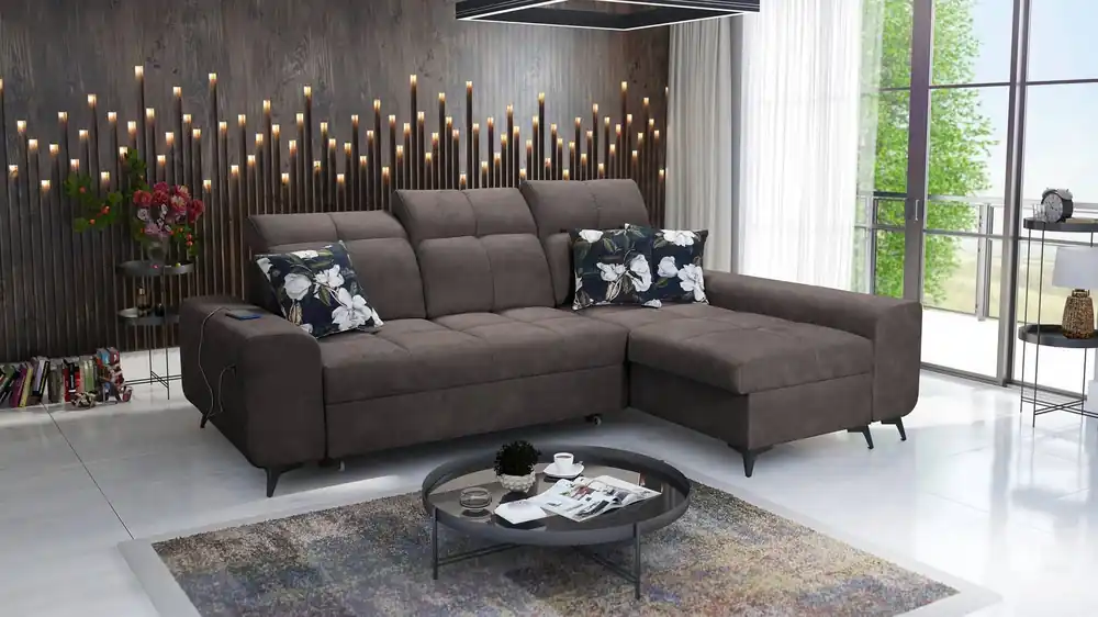 Ecksofa mit Schlaffunktion Büffelbraun rechte Ecke funktionelles und stilvolles Schlafsofa mit Bettzeugcontainer Finale Aktion