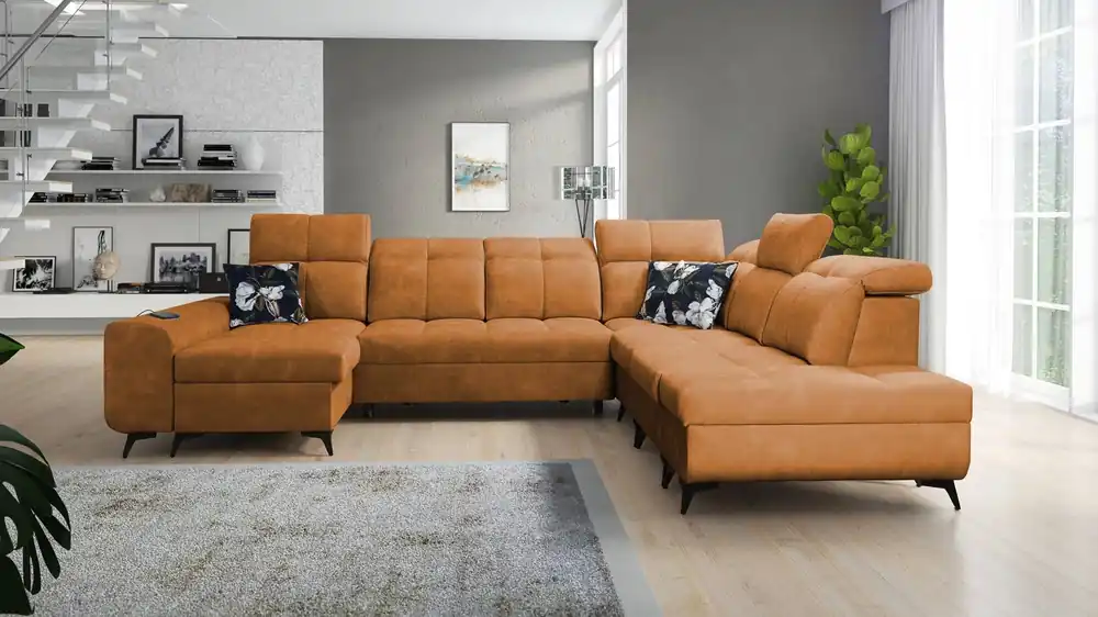 Preisreduziert Ecksofa mit Schlaffunktion Buffalo X honey links funktionelles und bequemes Ecksofa für ein Zimmer mit Bettzeugcontainern