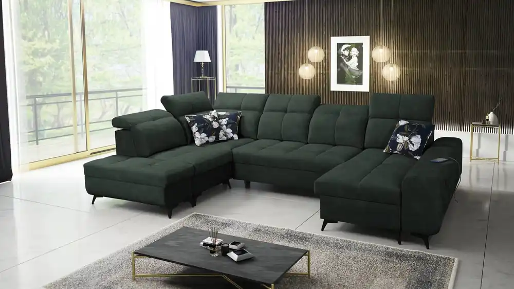 Ecksofa mit Schlaffunktion Buffalo VI grün rechtsseitig funktionelles und stilvolles Ecksofa mit drei Bettkästen Sonderaktion