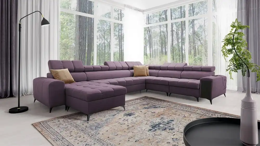 Finale Aktion Ecksofa mit Schlaffunktion Bolmso VIII lila links elegantes und bequemes Ecksofa mit Schublade ideal für geräumige Innenräume