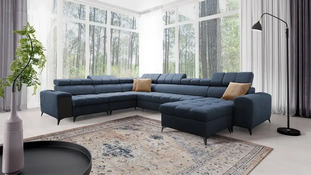 Ecksofa mit Schlaffunktion Bolmso VIII blau rechts elegantes und bequemes Ecksofa mit Schublade ideal für geräumige Innenräume Markenprodukt
