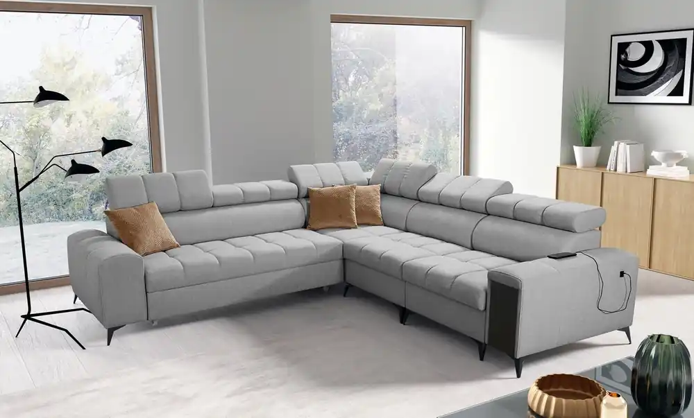Ecksofa mit Schlaffunktion Bolmso III grau rechtsseitiges Ecksofa mit Bettzeugauszug mit Vollauszug in der Seite des Möbels Preis Gesenkt
