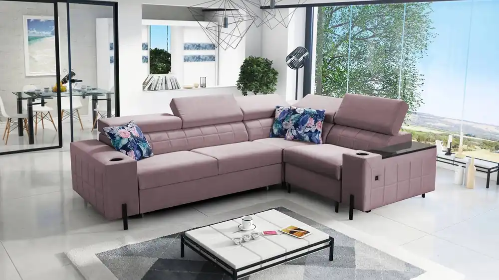 Ecksofa mit Schlaffunktion Belvi II heather right elegantes und ergonomisches Ecksofa für das Wohnzimmer praktischer Stauraum an der Seite Sonderaktion
