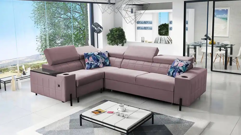 Super-Preis Ecksofa mit Schlaffunktion Belvi II heather left elegantes und ergonomisches Ecksofa für das Wohnzimmer praktischer Stauraum an der Seite
