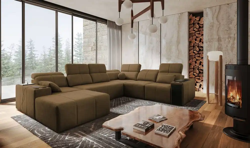 Schneller Versand Ecksofa mit Schlaffunktion Tesalia VIII braun links komfortables Ecksofa für das Wohnzimmer mit innovativer Schiebefunktion der Rückenlehne
