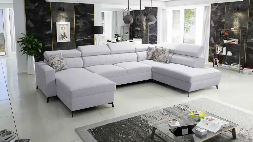 Finale Aktion Ecksofa mit Schlaffunktion Savona VI grau Esche links elegantes und bequemes Ecksofa für Wohnzimmer mit zwei Bettkästen