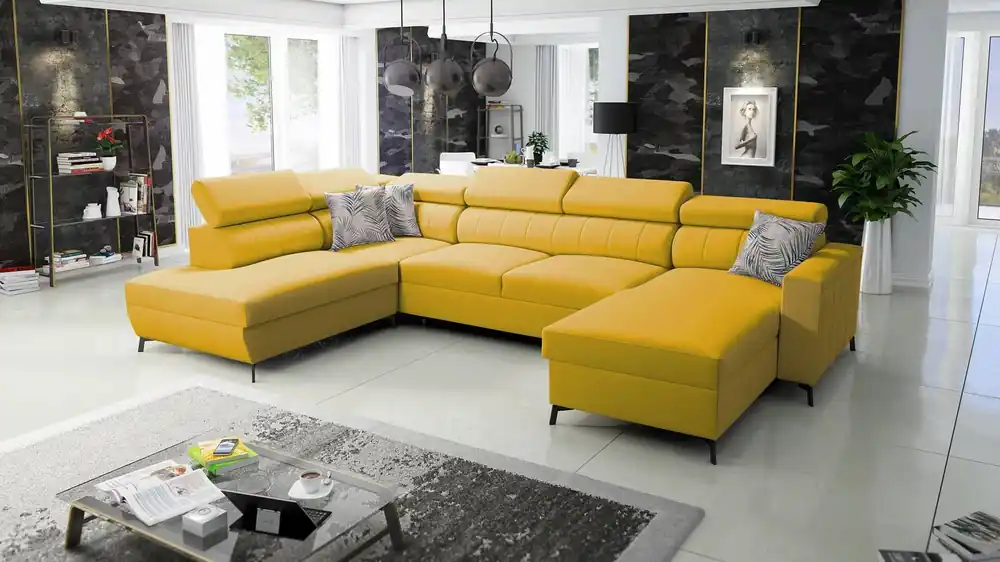 Ecksofa mit Schlaffunktion Savona VI gelb rechts elegantes und bequemes Ecksofa für Wohnzimmer mit zwei Bettkästen Jetzt Kaufen