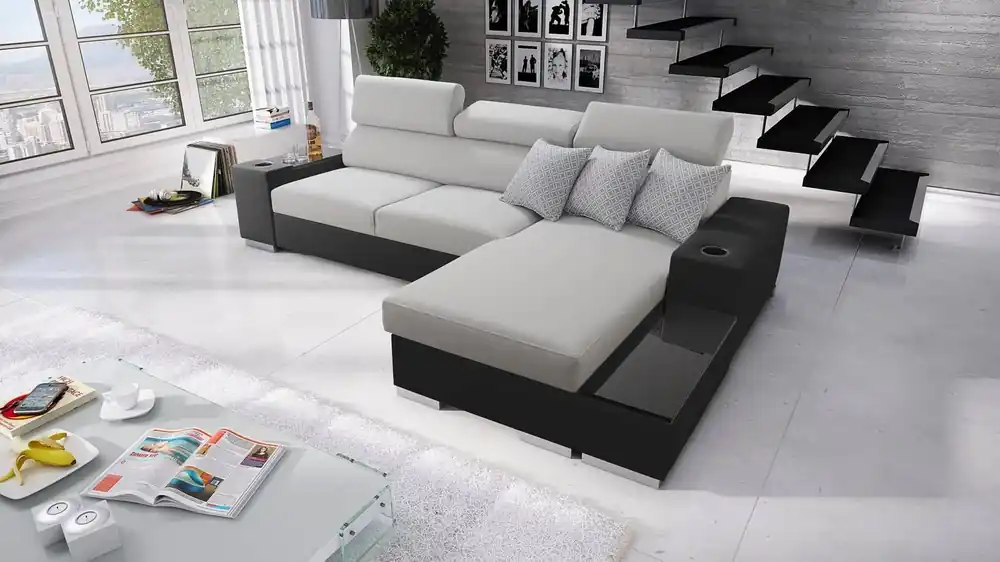Top-Angebot Ecksofa mit Schlaffunktion Provo Esche grau/schwarz rechtes Ecksofa mit Bettzeugablage und Funktionserweiterung