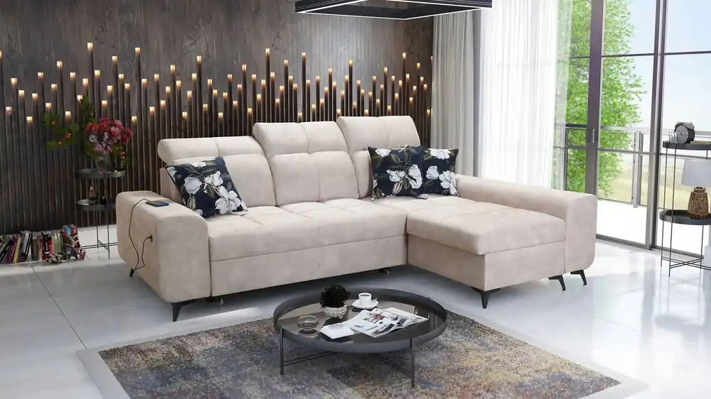 Nur Heute Ecksofa mit Schlaffunktion Buffalo beige rechte Seite funktionelles und stilvolles Ecksofa mit Bettzeugcontainer