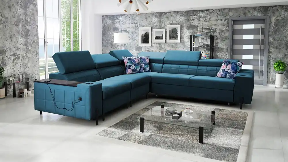 Bestpreis Ecksofa mit Schlaffunktion Belvi IV türkis links elegantes und stilvolles Ecksofa für das Wohnzimmer praktischer Stauraum an der Seite