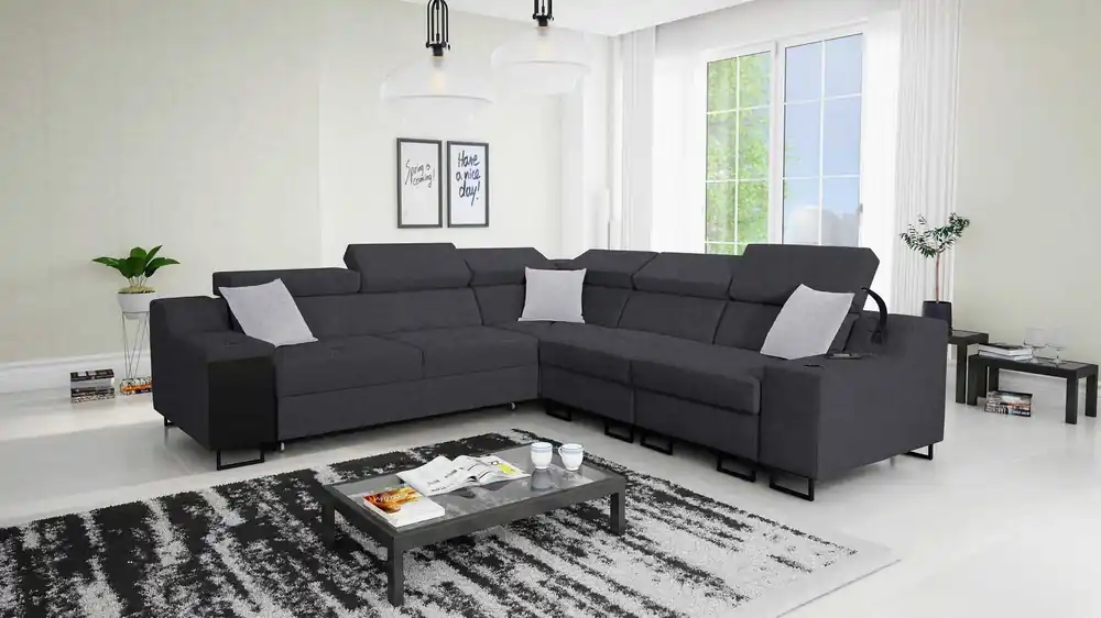Nur Heute Ecksofa mit Schlaffunktion Alcamo III graphit rechte Seite funktionelles Ecksofa mit Schublade in der Seite zwei Behälter für Bettzeug