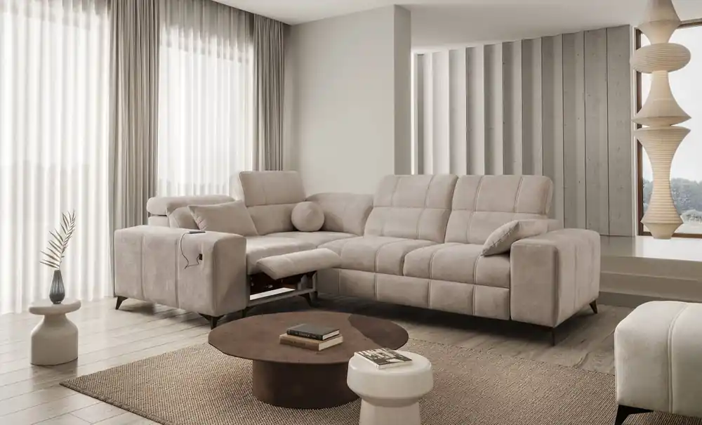 Jetzt Bestellen Ecksofa mit Schlaffunktion Penejos II Lux dunkelbeige links komfortables Ecksofa für das Wohnzimmer mit bequemer ausziehbarer Fußstütze