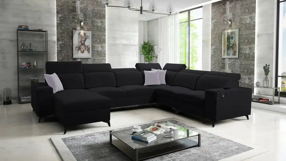 Ecksofa mit Schlaffunktion Kelly Sleek VIII schwarz linke Seite stilvolle für Wohnzimmer bietet Komfort beim Entspannen Preisreduziert