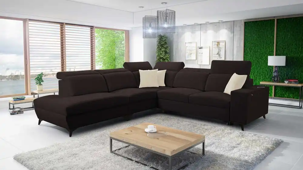 Bestpreis Ecksofa mit Schlaffunktion Kelly Sleek IX braun links stylisches Ecksofa mit bequemen Armlehnen und verstellbaren Kopfstützen