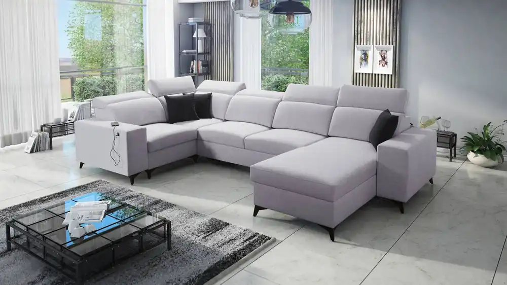 Jetzt Kaufen Ecksofa mit Schlaffunktion Kelly Sleek IV grau Esche rechte Ecke Schlafsofa mit Bettzeugkästen Webstoff
