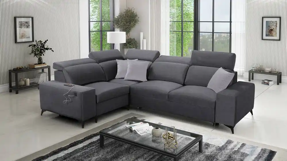 Neu Im Sortiment Ecksofa mit Schlaffunktion Kelly Sleek II graphit links elegantes Ecksofa für Wohnzimmer aus strapazierfähigem Webstoff