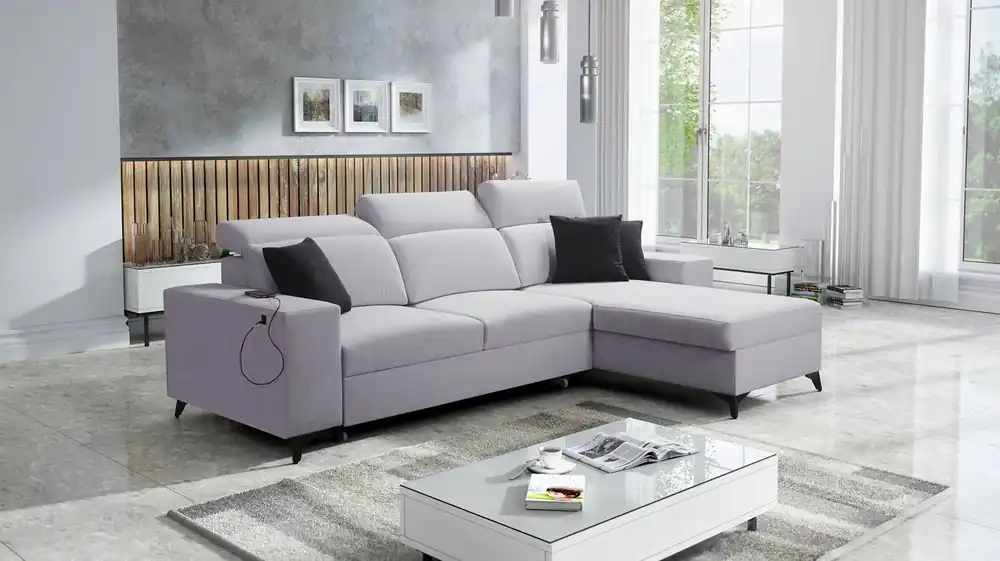 Garantierte Lieferung Ecksofa mit Schlaffunktion Kelly Sleek grau Esche rechts geflochten bequem und funktional Ecksofa Bett für Wohnzimmer