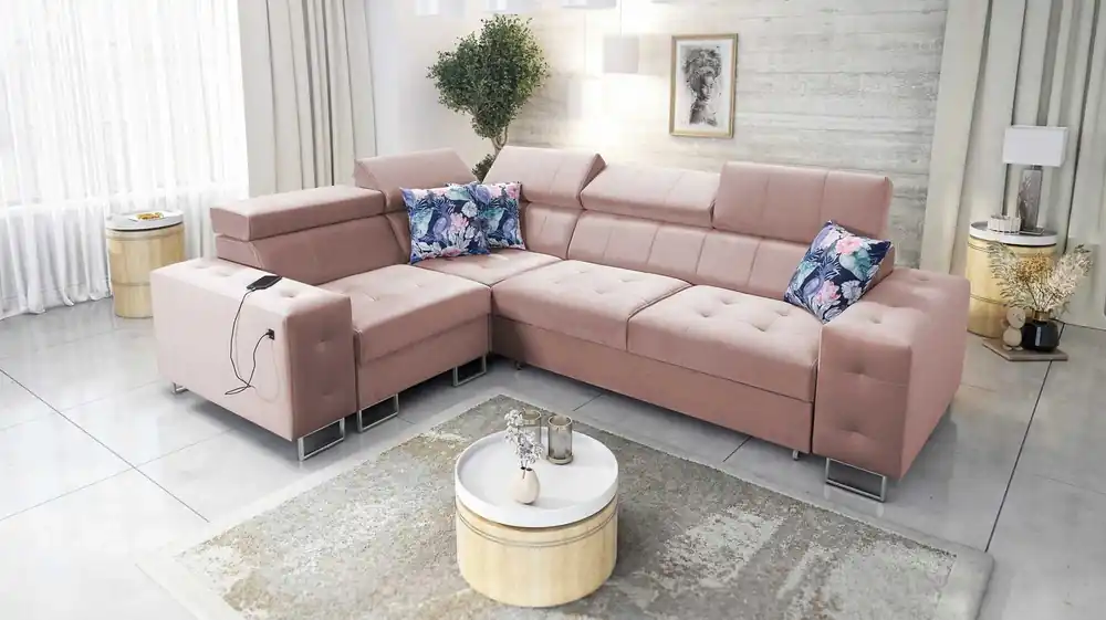 Ecksofa mit Schlaffunktion Hampton II quarzrosa linke Seite stilvolles Ecksofa Bett weicher Samtpolsterstoff Jetzt Kaufen