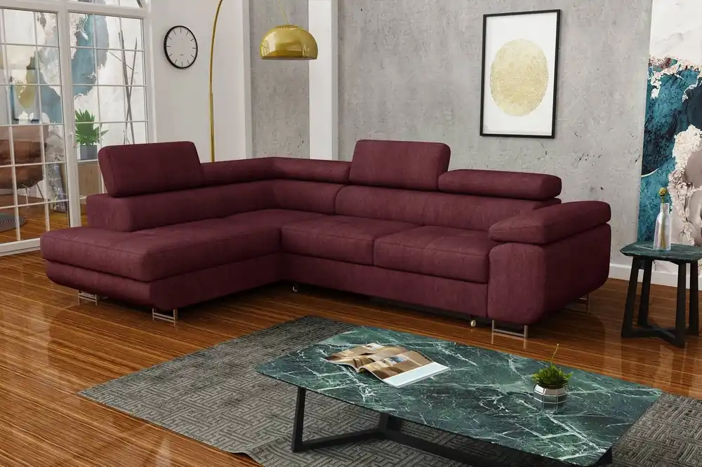 Ecksofa mit Schlaffunktion Ganta kastanienbraun linke Seite moderner Veloursstoff garantiert höchsten Komfort und Funktionalität Rabatt