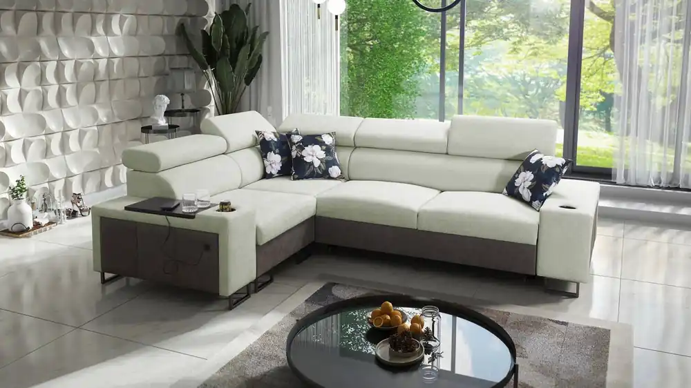 Knallerangebot Ecksofa mit Schlaffunktion Flavio II mint / graphit links komfortables Ecksofa Bett offene Bar in der Seite des Möbels