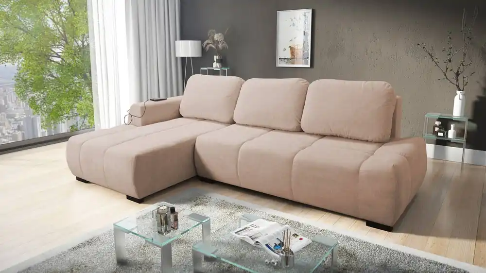 Jetzt Bestellen Ecksofa mit Schlaffunktion Sanftes Puderrosa linke Seite Stilvolles Design Ecksofa mit abgerundeter Form