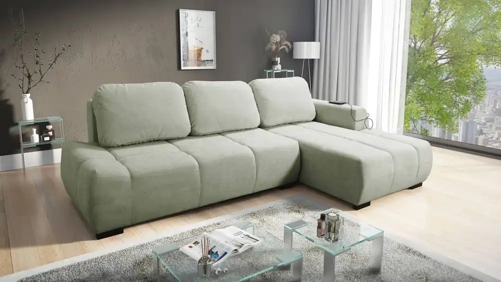 Top-Preis Ecksofa mit Schlaffunktion Sanfte Minze auf der rechten Seite Stilvolles Design Ecksofa, das sich durch seine abgerundete Form auszeichnet