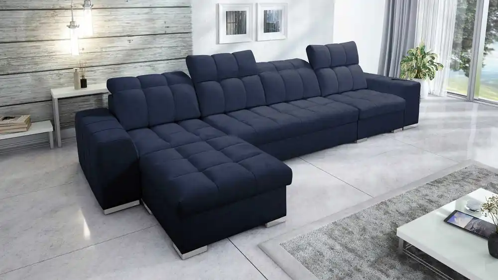 Ecksofa mit Schlaffunktion Luigi XII marineblau linke stilvolles Ecksofa für das Wohnzimmer in einer minimalistischen und eleganten Ausführung Günstig