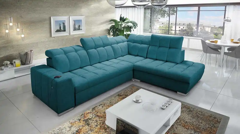 Ecksofa mit Schlaffunktion Luigi VII türkis rechts Komfort-Ecksofa in einer modernen Form Billig