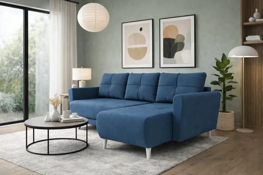 Ecksofa mit Schlaffunktion Felicie dunkelblau Universal-Ecksofa stilvolles Design das sich in jede Einrichtung einfügt Zertifiziert