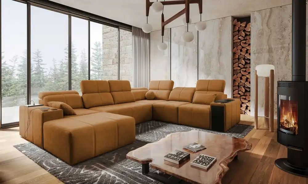 Ecksofa mit Schlaffunktion Tesalia VIII honey links komfortables Ecksofa für das Wohnzimmer mit innovativer Schiebefunktion der Rückenlehne Sonderaktion