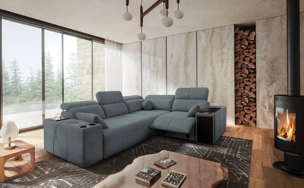 Ecksofa mit Schlaffunktion Tesalia II Lux grau rechts bequemes Ecksofa mit verschiebbarer Rückenlehne und ausziehbarer Fußstütze Neue Ware