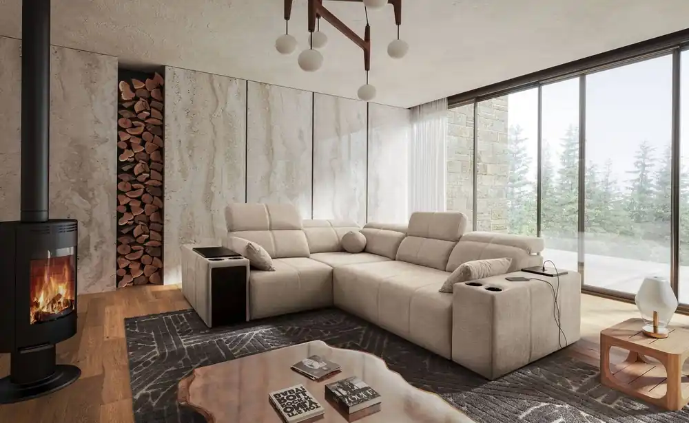 Ecksofa mit Schlaffunktion Tesalia II beige links bequemes Ecksofa für Wohnzimmer mit verschiebbarer Rückenlehne Bettzeugcontainer Super-Preis