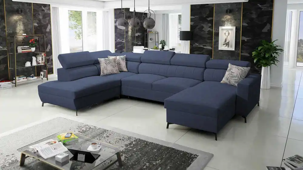 Markenware Ecksofa mit Schlaffunktion Savona VI navy blue rechts elegantes und bequemes Ecksofa für Wohnzimmer mit zwei Bettkästen