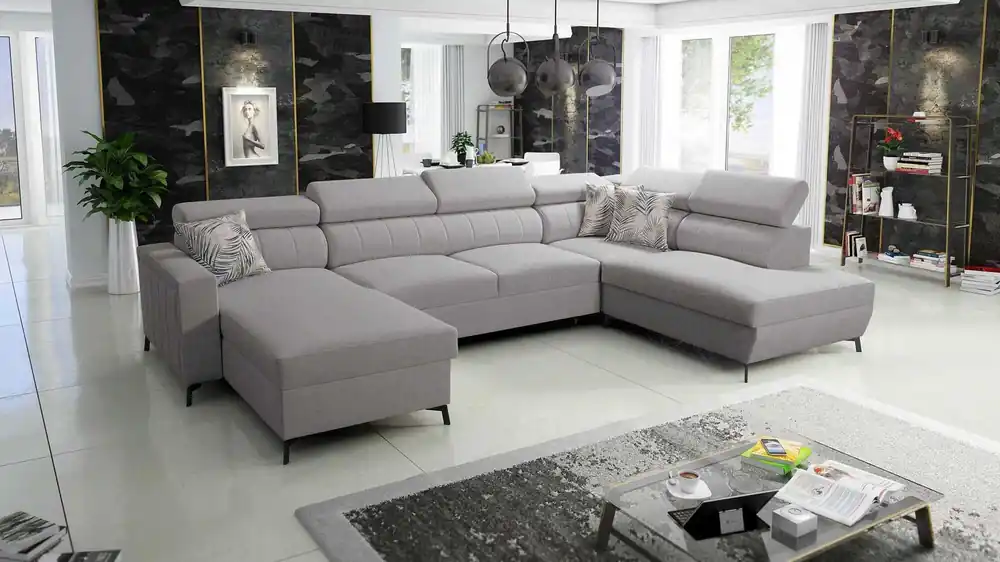 Schnäppchen Ecksofa mit Schlaffunktion Savona VI hellgrau links elegantes und bequemes Ecksofa für Wohnzimmer mit zwei Bettkästen