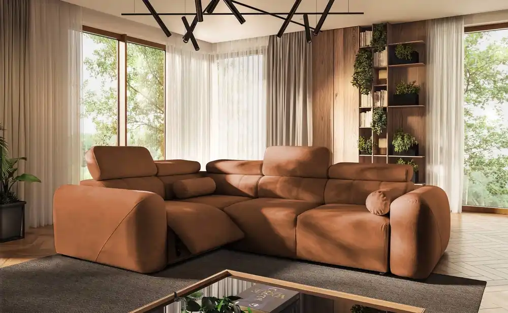 Ecksofa mit Schlaffunktion Cantare II Lux ziegelrot links Komfort-Ecksofa für Wohnzimmer mit hochklappbarem Fußteil weicher Stoff Jetzt Kaufen