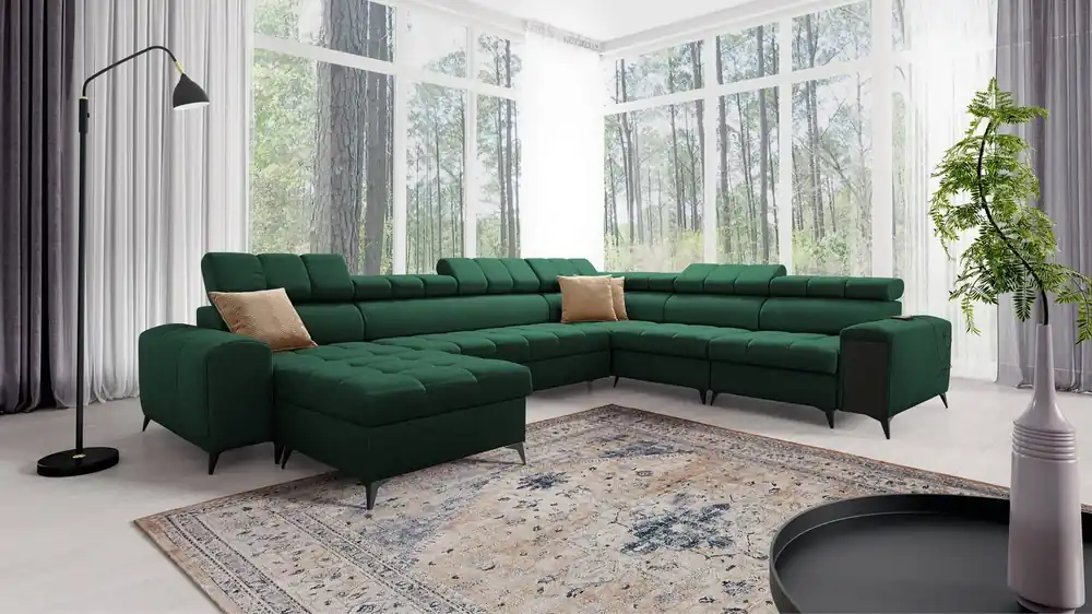 Angebot Ecksofa mit Schlaffunktion Bolmso VIII grün links elegantes und bequemes Ecksofa mit Schublade ideal für geräumige Innenräume
