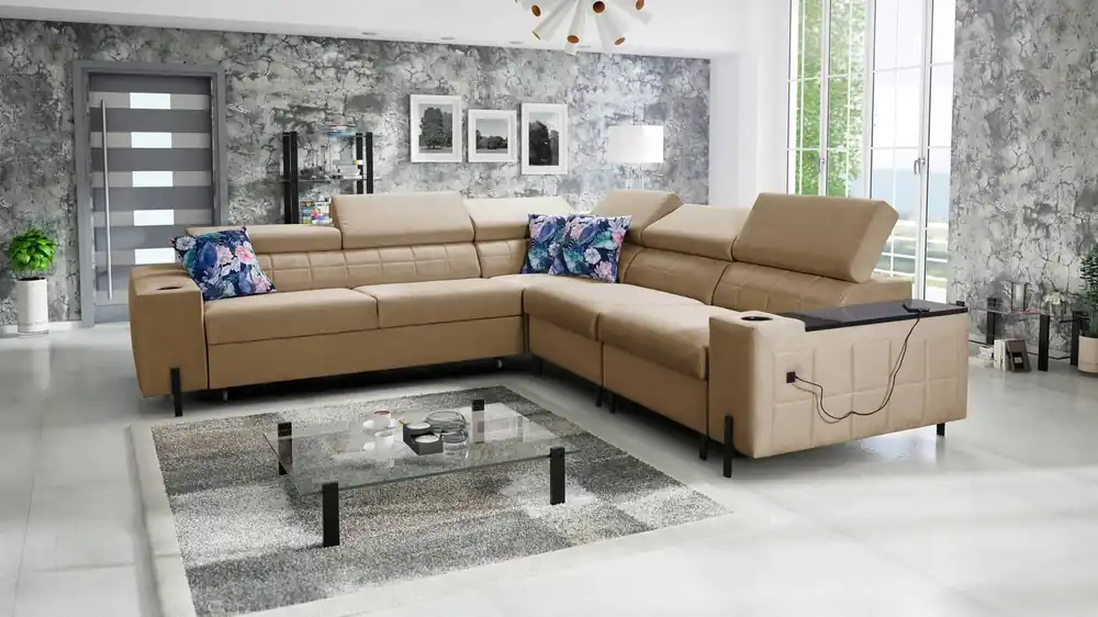 Ecksofa mit Schlaffunktion Belvi IV dunkelbeige rechts elegantes Ecksofabett für das Wohnzimmer praktischer Stauraum an der Seite Letzte Chance