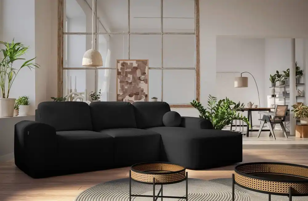 Direkt Vom Hersteller Ecksofa mit Schlaffunktion Arbon schwarz rechte Ecke modernes Design mit markanter Form weicher Stoff