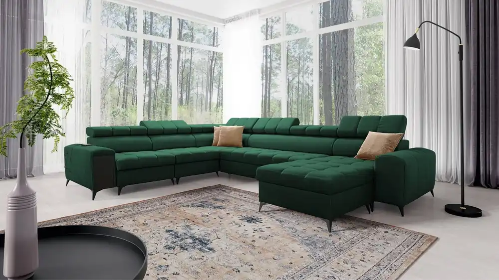 Ecksofa mit Schlaffunktion Bolmso VIII grün rechts elegantes und bequemes Ecksofa mit Schublade ideal für geräumige Innenräume Nur Für Kurze Zeit