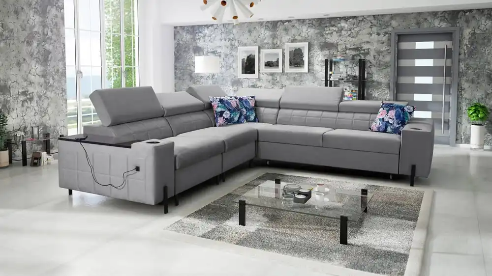 Ecksofa mit Schlaffunktion Belvi IV grau links elegantes und stilvolles Ecksofa für das Wohnzimmer praktischer Stauraum an der Seite Neu